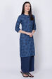 Denim Blue Cotton Straight Printed Kurta image number 2