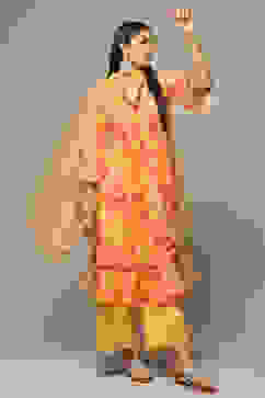 Mango Cotton Blend Gathered Kurta Palazzo Suit Set image number 0