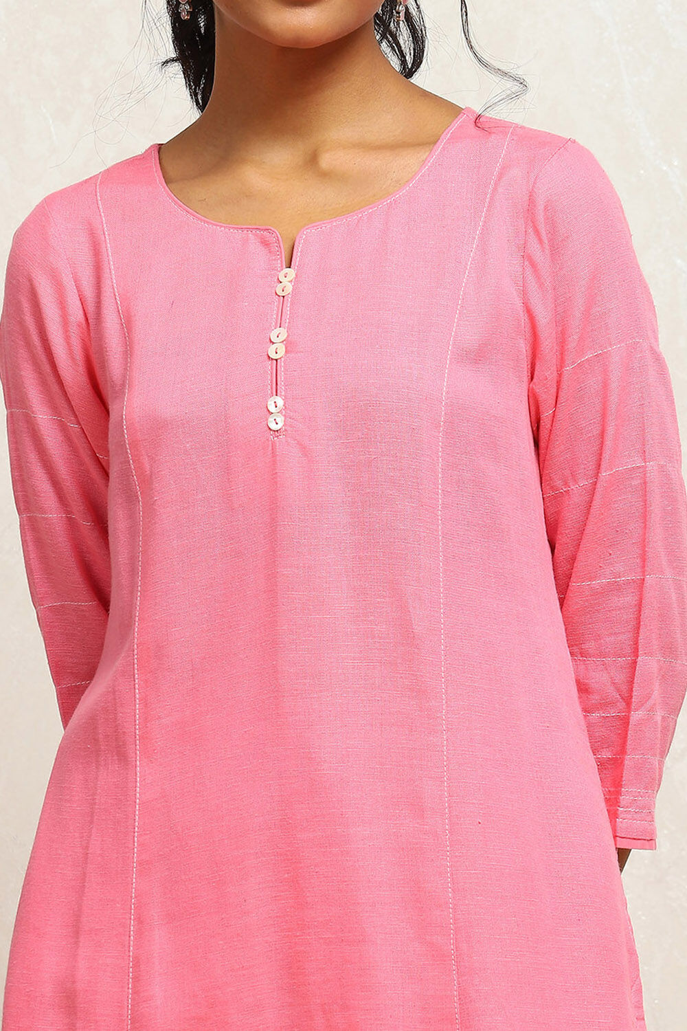 Pink Cotton Solid Straight Suit Set image number 1