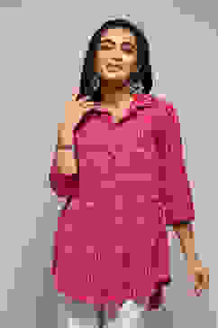 Fuchsia Ikat Straight Yarndyed Shirt image number 5