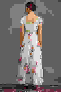 Rohit Bal Cream-Colored Silk Chanderi Floral Printed Anarkali Suit Set image number 4