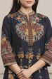 Charcoal Cotton Kalidar Printed Kurta Pants Set image number 1