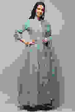 Pastel Blue Cotton Anarkali Kurta Sharara Suit Set image number 6