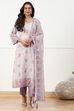 Beige Linen Floral Printed Unstitched Suit Set image number 1