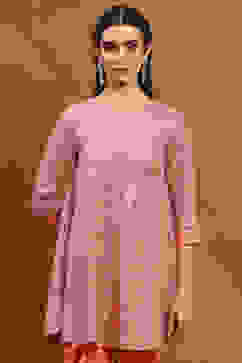 Blush Pink Viscose Blend Embellished Asymmetric Kurta Set image number 1