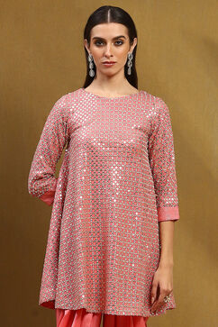 Blush Pink Viscose Blend Embellished Asymmetric Kurta Set image number 1