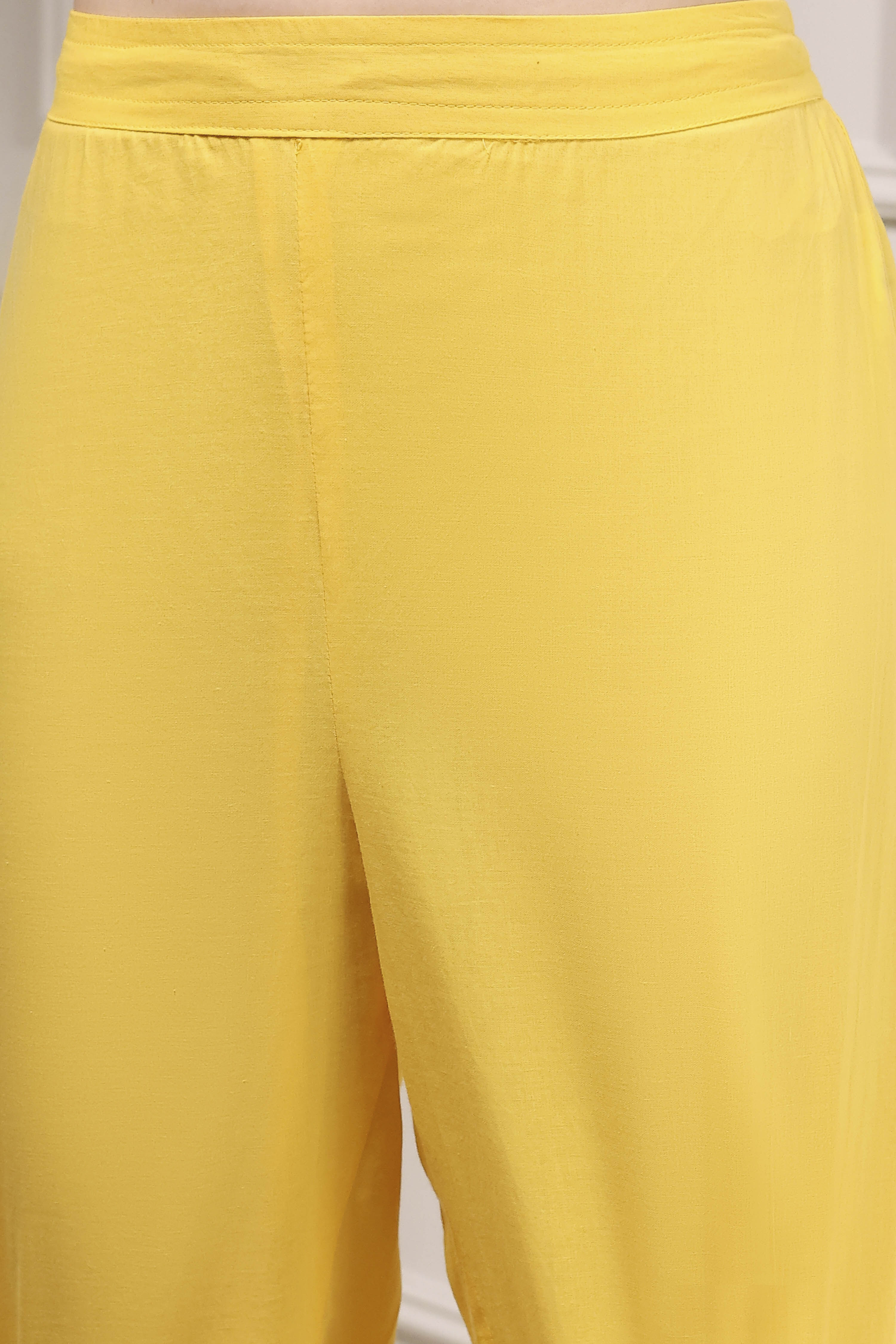 Yellow Cotton Embroidered Straight Suit Set image number 2