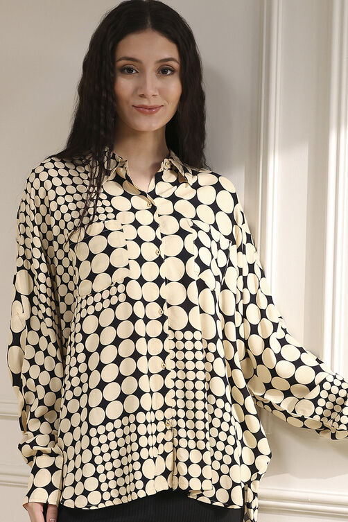 Ivory Viscose Asymmetric Printed Top image number 1