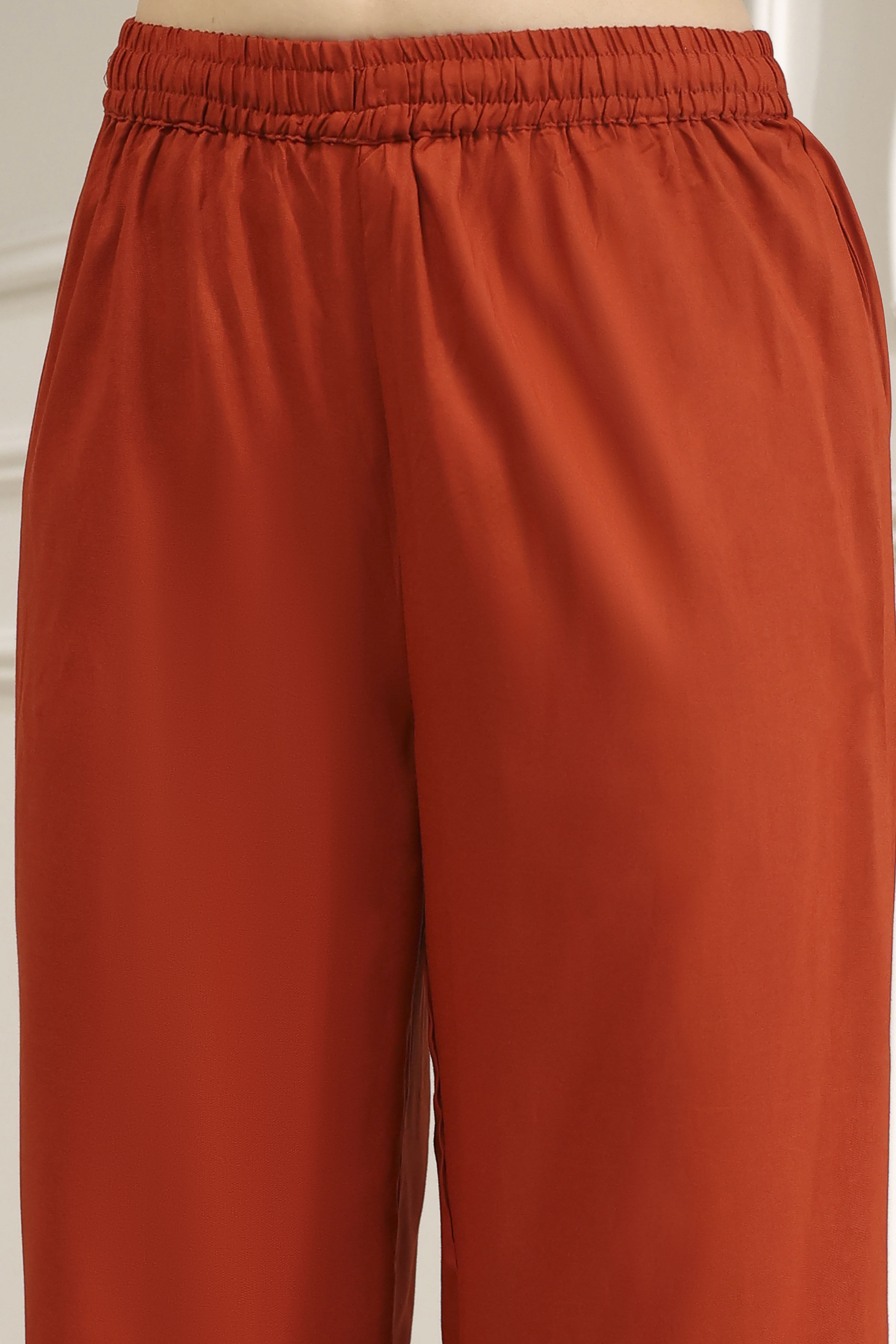 Burnt Orange Solid Relaxed Straight Suit Set image number 2