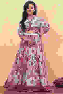 Turquoise Polyester Blend Blouse Lehenga Set image number 6