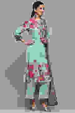 Turquoise Rayon Straight Suit Set image number 7