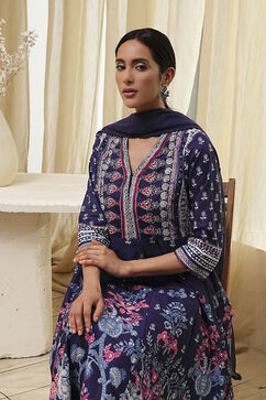 Indigo Cotton Floral Anarkali Suit Set image number 7