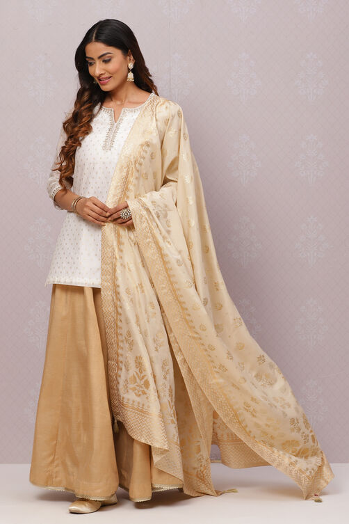 Gold Straight Art Silk Cotton Printed Dupatta image number 0