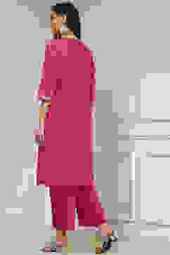Fuchsia Cotton Solid Straight Kurta image number 4