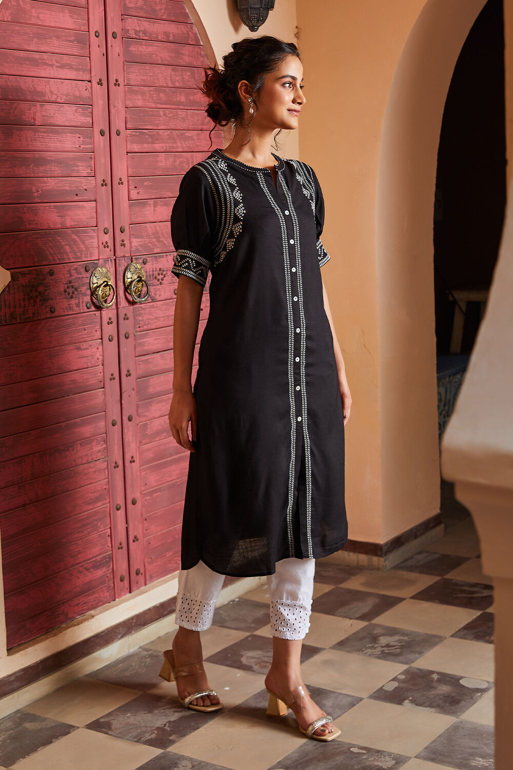 Black Printed Straight Kurta image number 1