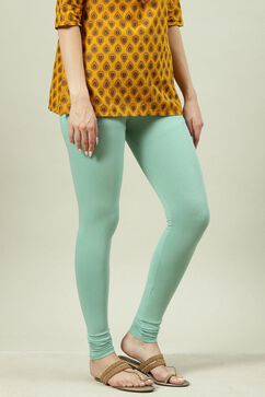 Sea Foam Cotton Blend Solid Churidar image number 3