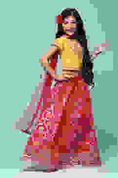 Yellow & Pink Polyester Embroidered Suit Set image number 6