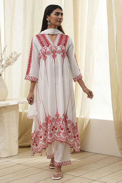 White and Red Cotton Asymmetric Suit Set image number 0