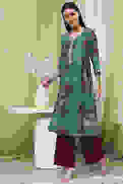 Blue Floral Printed Straight Kurta image number 2