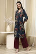 Coral Red Floral Printed Straight Kurta image number 2