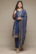 Red Cotton Straight Kurta Pants Suit Set image number 7