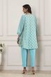 Turquoise Cotton Kalidar Kurta Pants Set image number 4