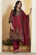 Red Cotton Straight Suit Set image number 0