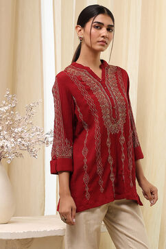 Red Straight Short Kurta image number 4