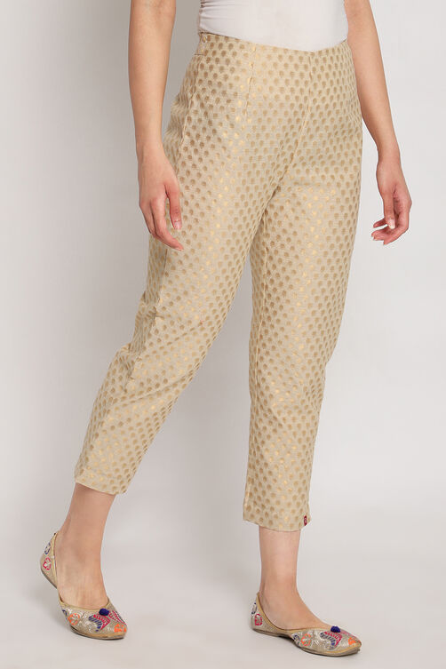 Beige Poly Metallic Cotton Pants image number 3