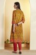 Mustard Cotton Floral Printed Straight Kurta image number 4