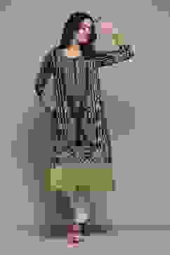 Navy Poly Cotton Straight Yarndyed Kurta image number 5