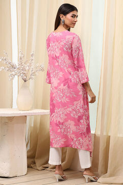 Onion Pink Viscose Rayon Straight Kurta image number 3