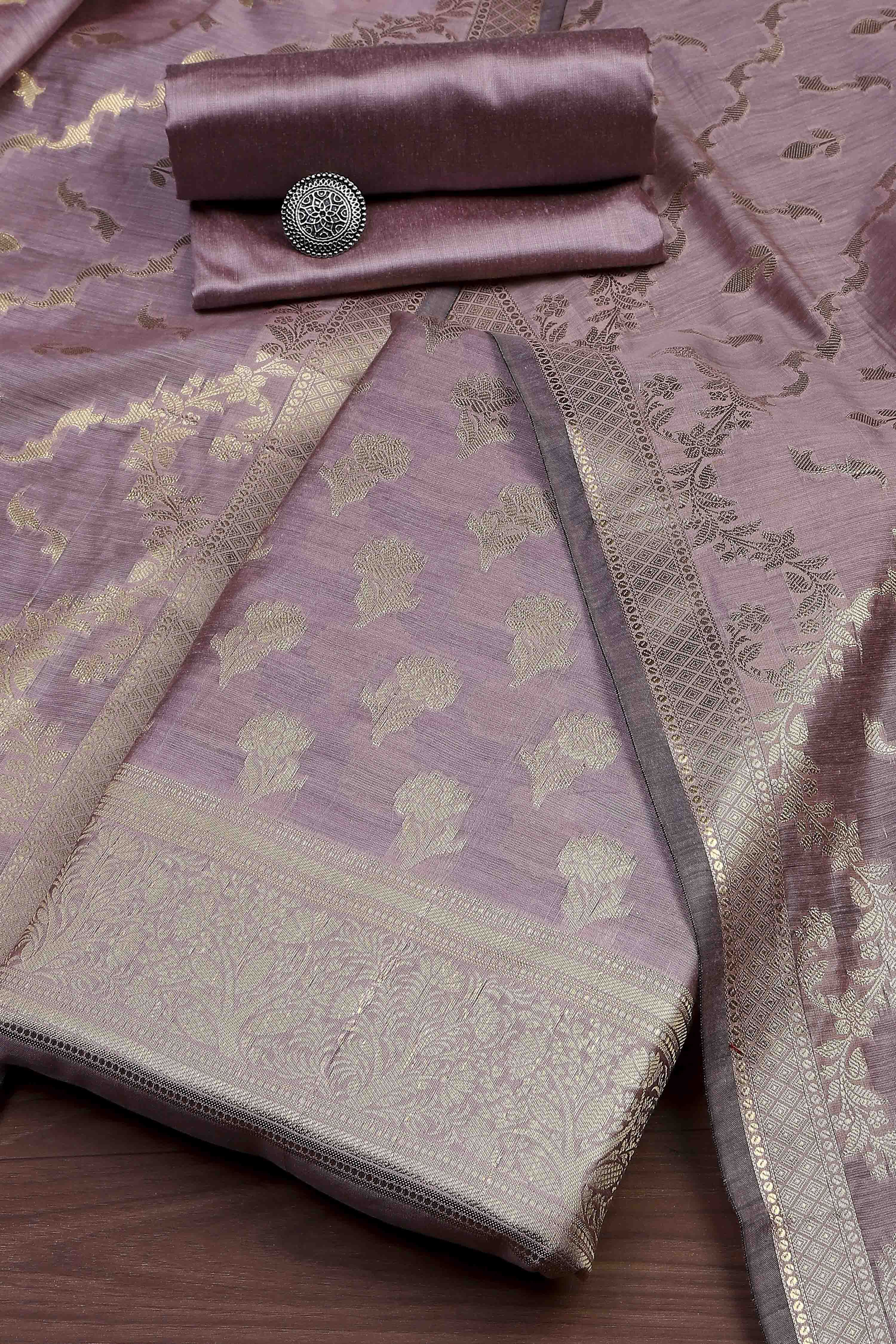 Lavender Cotton Printed Embroidered Unstitched Suit Set image number 0