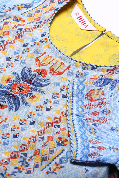Blue Art Silk Printed Kurta image number 1
