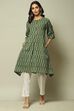 Dark Green Cotton IKAT Straight Yarndyed Kurta image number 0