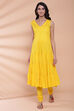 Yellow Cotton Double Layered Kurta Churidar Suit Set image number 9