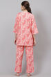Pink Straight Cotton Three Piece Printed Sleepwear Set image number 6