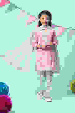 Peach Cotton Blend Straight Kurta Salwar Suit Set image number 0