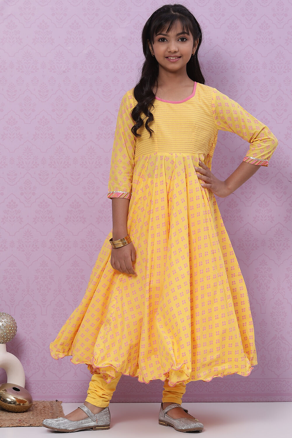 Yellow Cotton Anarkali Suit image number 1