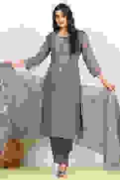 Grey Modal Hand Embroidered Unstitched Suit Set image number 1