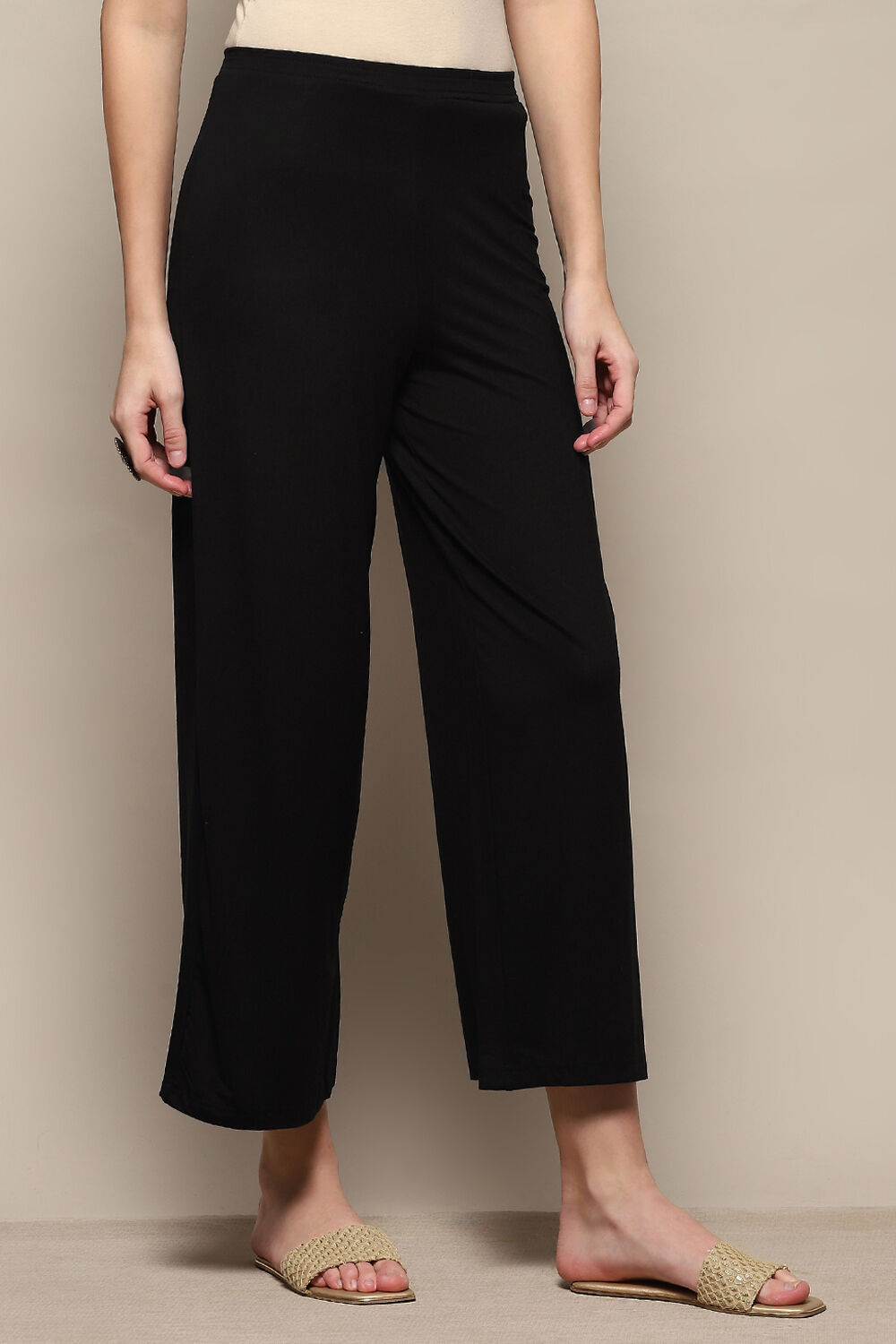 Beige Viscose Blend Solid Palazzo image number 3