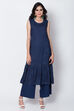 Indigo Viscose Front Open Printed Kurta image number 4
