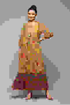 Yellow Polyester Tiered Printed Dress image number 5