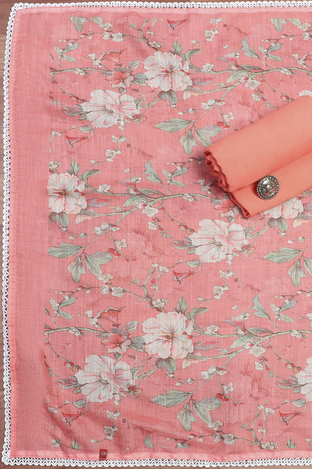 Salmon Pink Linen Digital Print Unstitched Suit Set image number 2