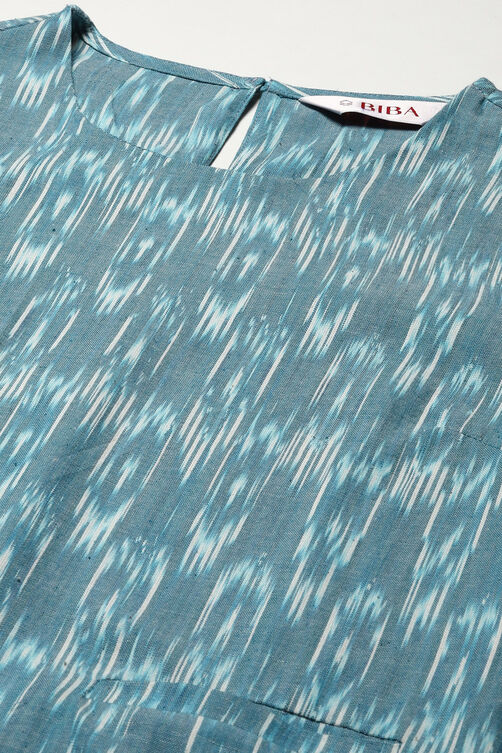 Light Blue Cotton IKAT Straight Yarndyed Kurta image number 1