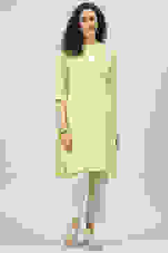 Yellow Art Silk Straight Embroidered Kurta image number 0