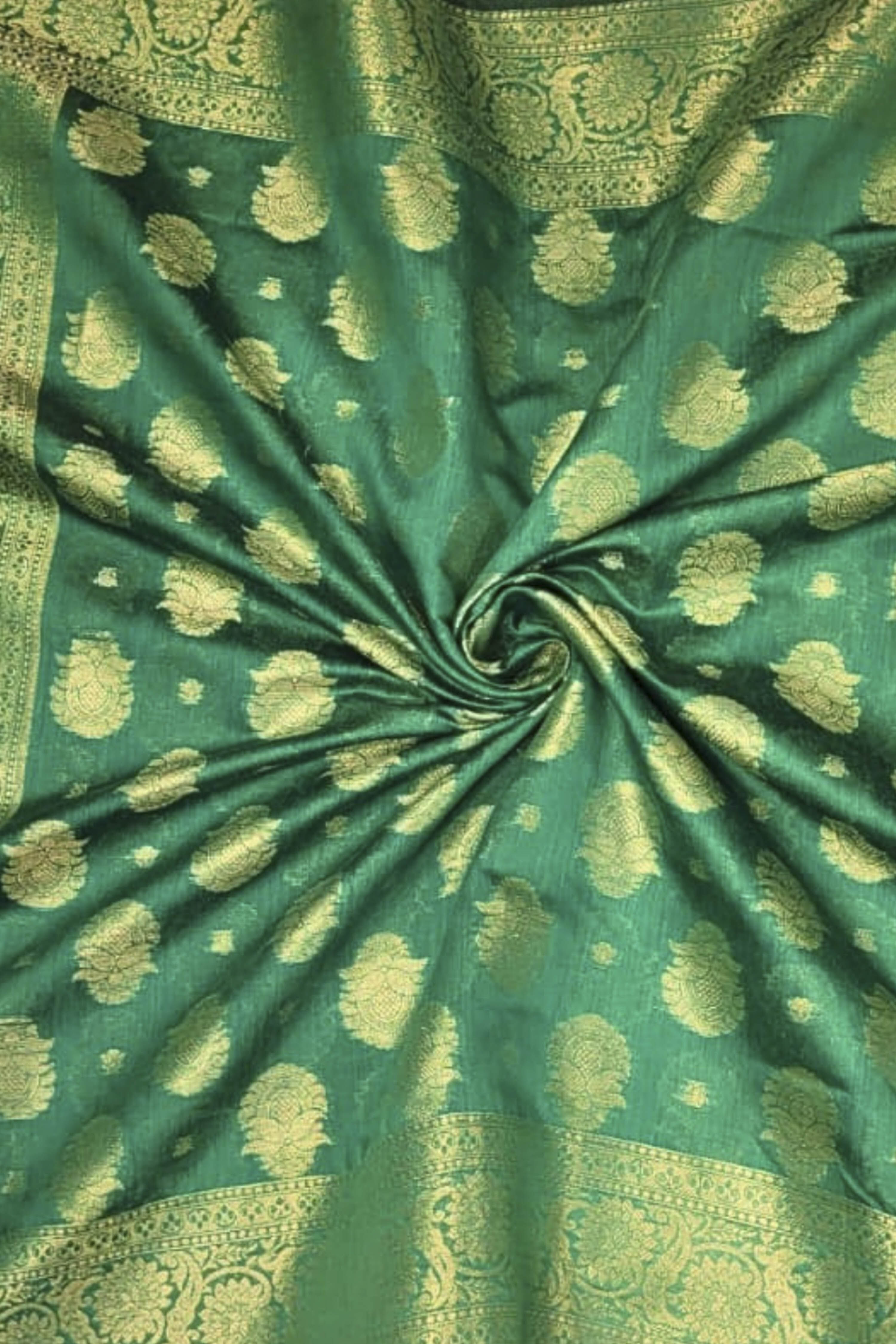 Green Chanderi Silk Printed Unstitched Suit Set image number 2