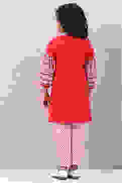 Red Rayon Flared Printed Kurta Set image number 4