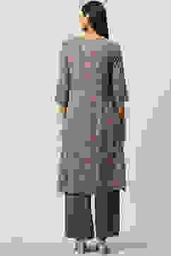 Grey Viscose A-Line Kurta Palazzo Suit Set image number 4