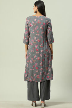 Grey Viscose A-Line Kurta Palazzo Suit Set image number 4